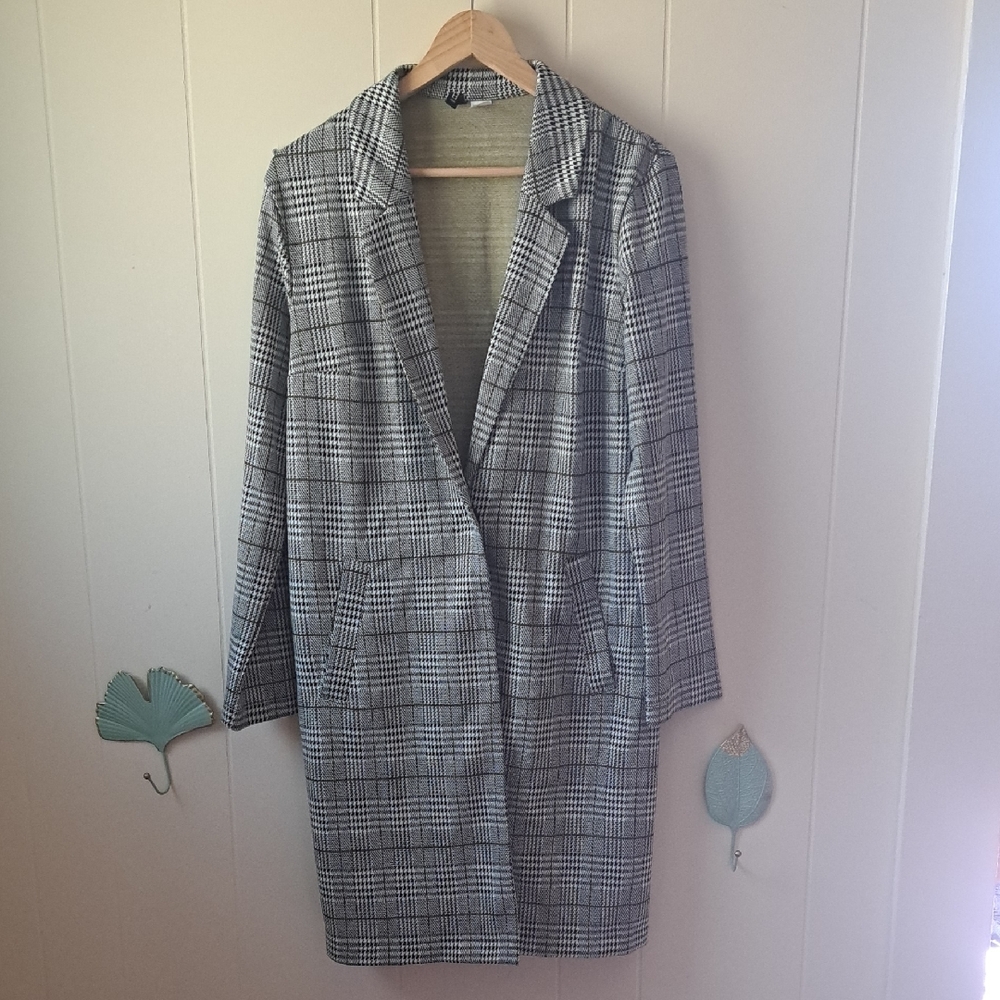 Divided H&M Plaid Longline Women's Thin Trench Knit Coat Blazer  - Gray
